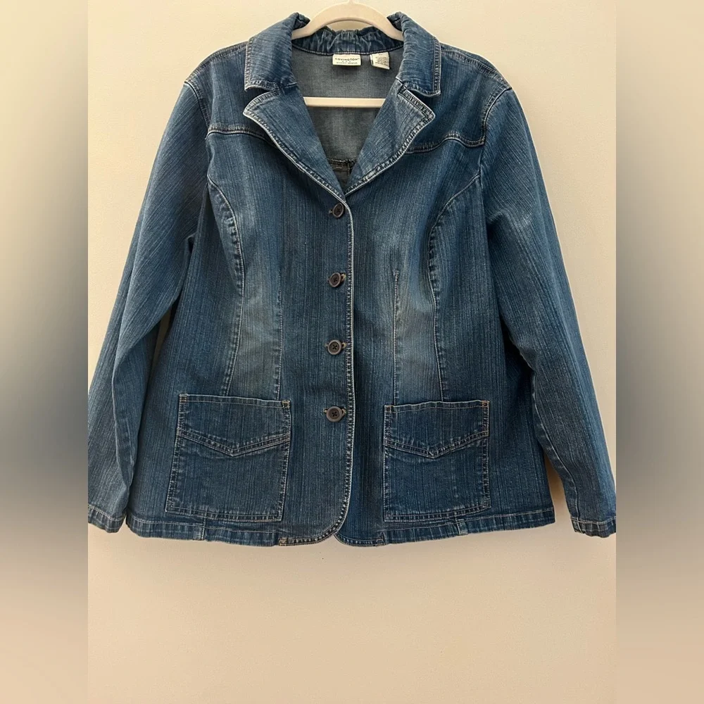 Covington Dark Blue Denim Blazer, Jean Jacket, Size 18W - Picture 2 of 11